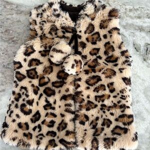 American Widgeon Girls Faux Fur Leopard Zip Vest Size 5 Animal Print Exotic Warm